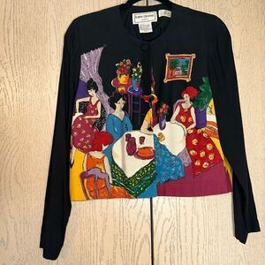 Vintage 80s Karin Steven’s Abstract Ladies at Dinner Blouse